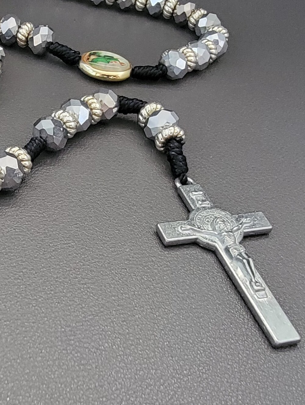 St. Benedict Catholic Rosary Necklace | Double-Sided Saint Joseph Medals | Facet